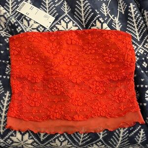 UO Red Lace Strapless Top